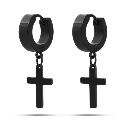 Aretes Acero Inox Arracadas Huggies Colgante Cruz Lisas (10)