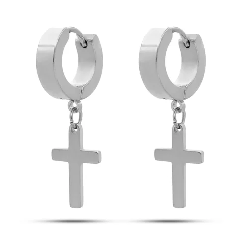 Aretes Acero Inox Arracadas Huggies Colgante Cruz Lisas (11)