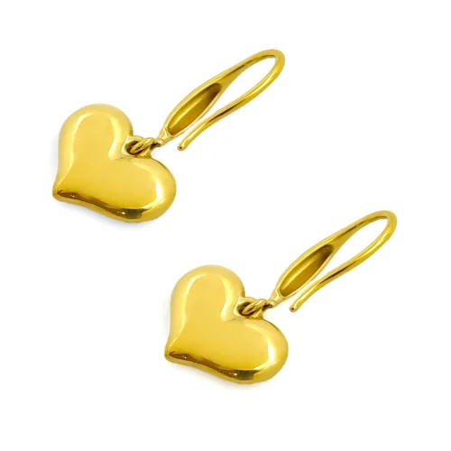 Aretes Acero Inox Dorado Gancho Colgante Corazón (1)