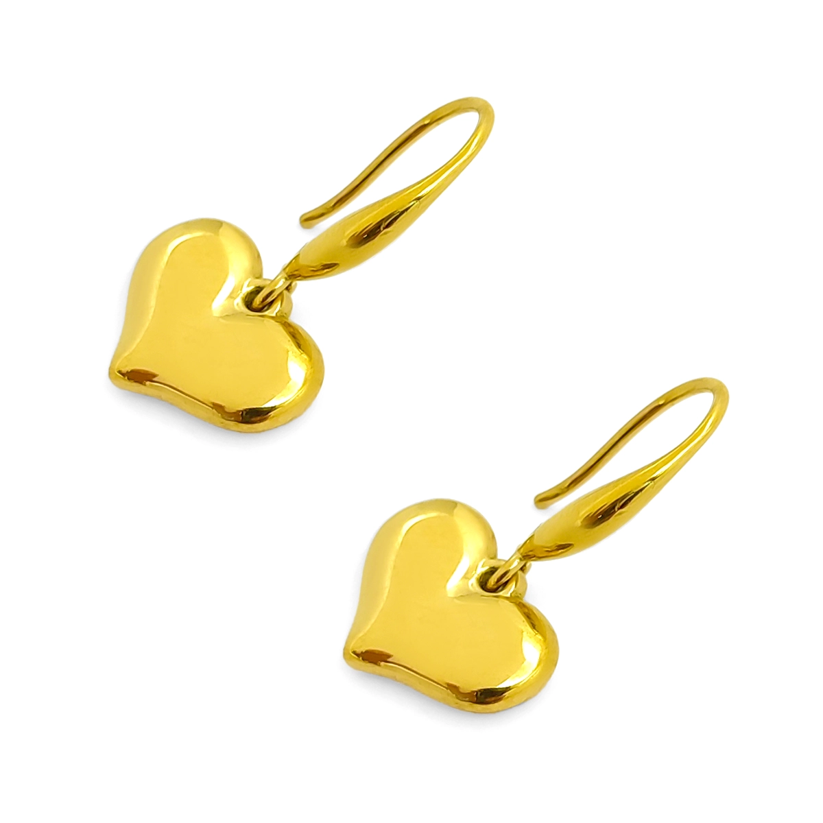 Aretes Acero Inox Dorado Gancho Colgante Corazon 3