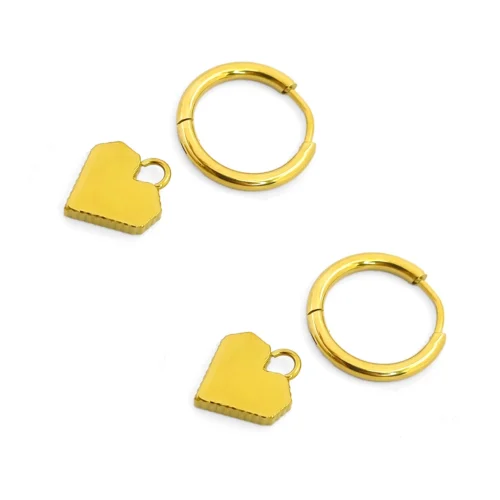 Aretes Acero Inox Dorado Huggies Colgante Corazon Negro (4)