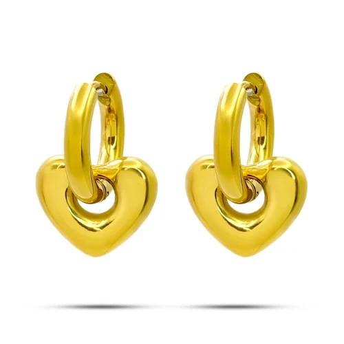 Aretes Acero Inox Huggies Chunky Colgante Corazon (1)
