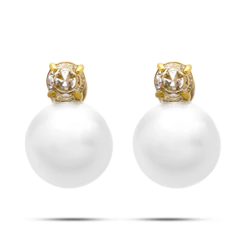 Aretes Acero Platead Zirconia Cubica con Perla Artificial (2)