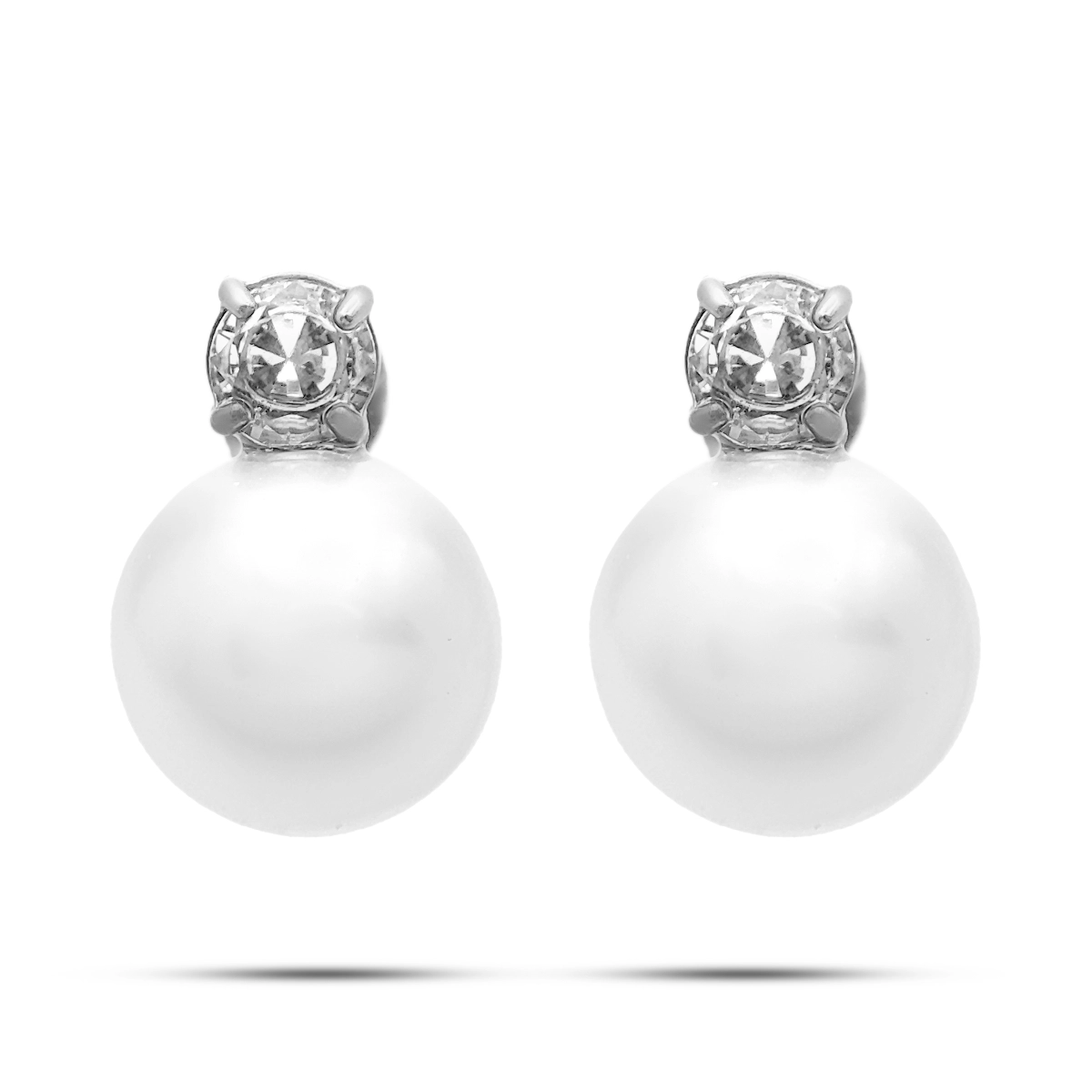 Aretes Acero Platead Zirconia Cubica con Perla Artificial 9