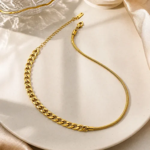 Cadena Acero Dorado Dividida Cola de Rata y Cubana (1)