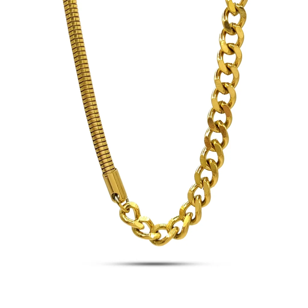 Cadena Acero Dorado Dividida Cola de Rata y Cubana 3