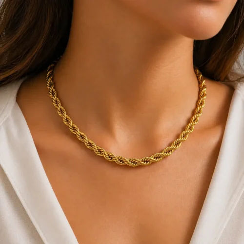 Cadena Acero Dorado Torzal Gargantilla Choker Grueso (4)