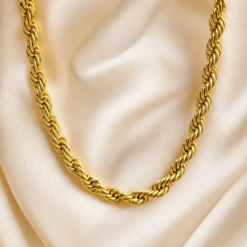 Cadena Acero Dorado Torzal Gargantilla Choker Grueso (5)