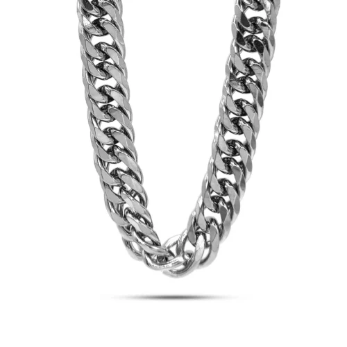 Cadena Acero Plateado Eslabon Cubano Continuo Grueso 14 mm (1)