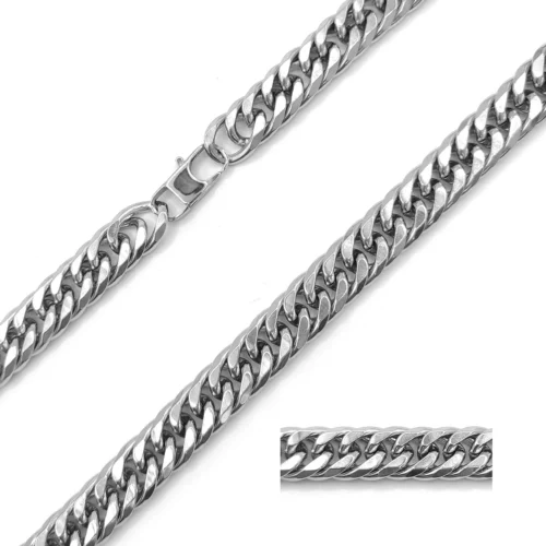 Cadena Acero Plateado Eslabon Cubano Continuo Grueso 14 mm (2)
