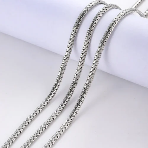 Cadena de Acero Plateada Tejido Espiga Lisa Pulida (1)
