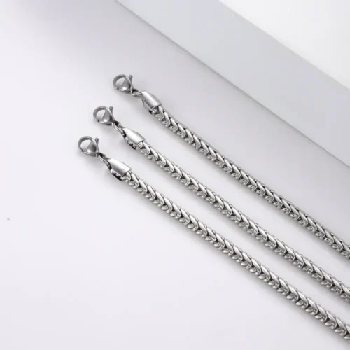 Cadena de Acero Plateada Tejido Espiga Lisa Pulida (2)