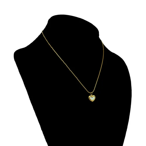 Collar Acero Dorado Corazon Inflado Madre Perla Centro (1)