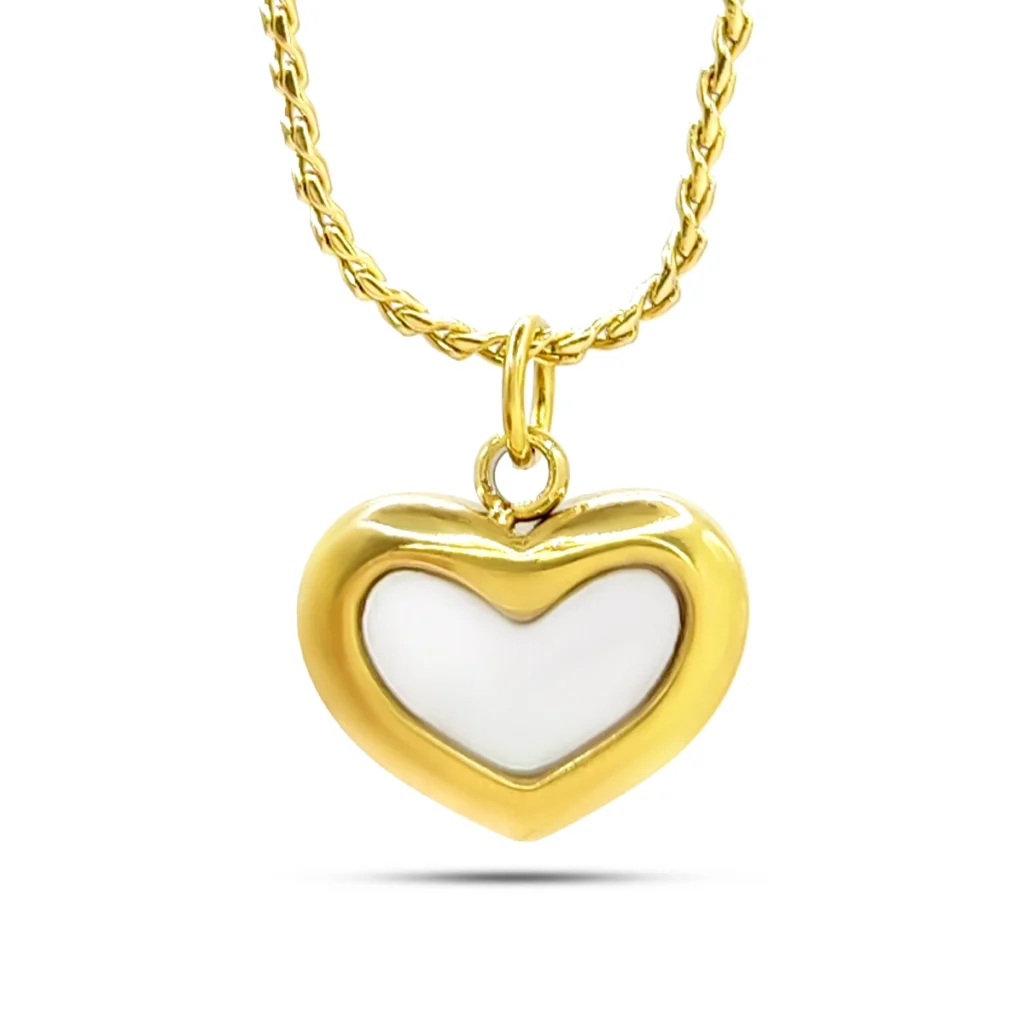 Collar Acero Triple Eslabon Oval Largo y Cubana Perla 12 Collar Acero Dorado Corazon Inflado Madre Perla Centro