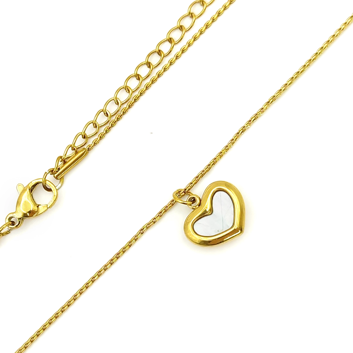 Collar Acero Dorado Corazon Inflado Madre Perla Centro 3