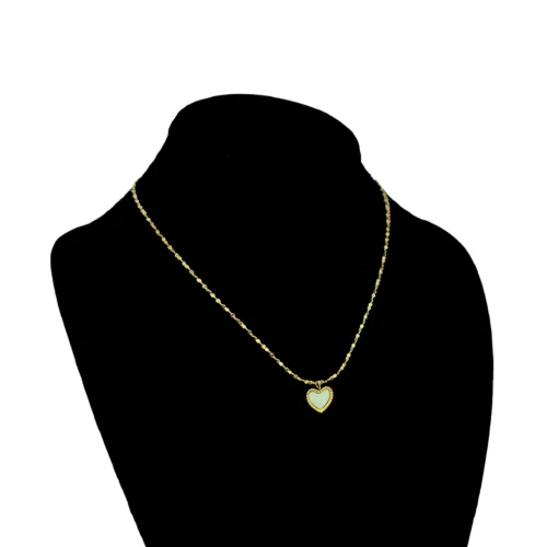 Collar Acero Dorado Corazón Madre Perla Enmarcado (1)