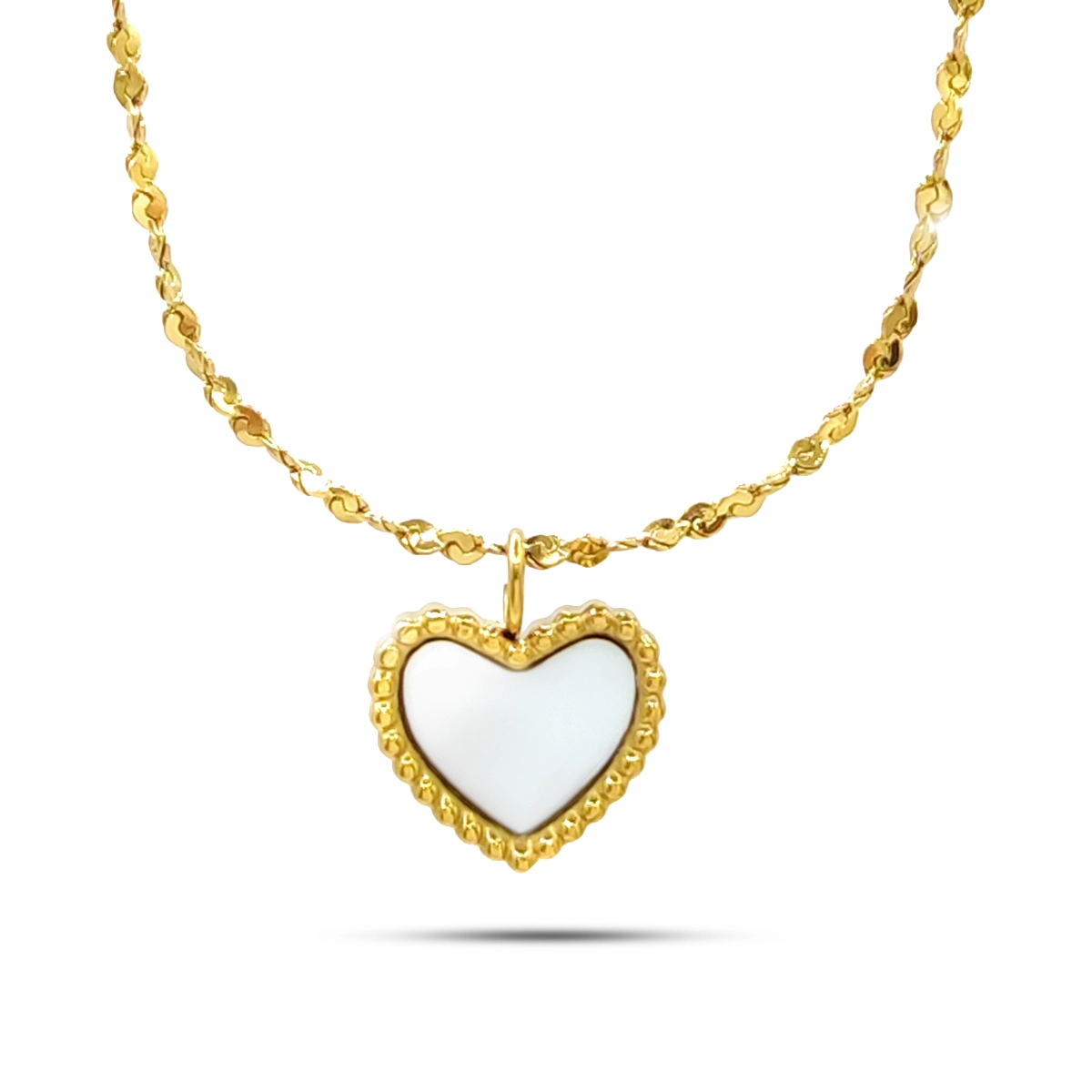 Collar Acero Dorado Corazón Madre Perla Enmarcado