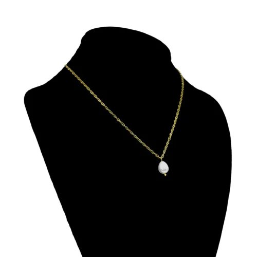 Collar Acero Dorado Perla de Río Natural Cadena Twist (1)