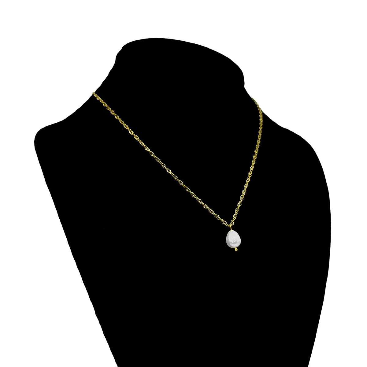 Collar Acero Dorado Perla de Río Natural Cadena Twist 5 Collar Acero Dorado Perla de Río Natural Cadena Twist - Image 3