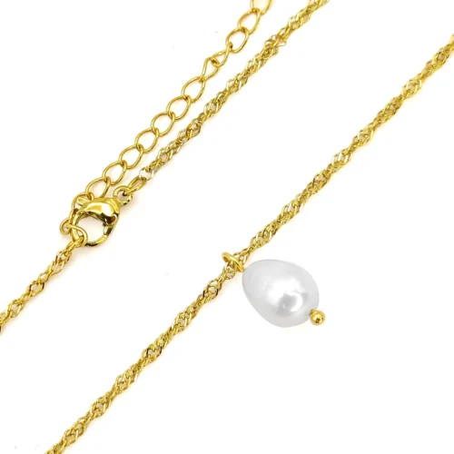 Collar Acero Dorado Perla de Río Natural Cadena Twist (3)