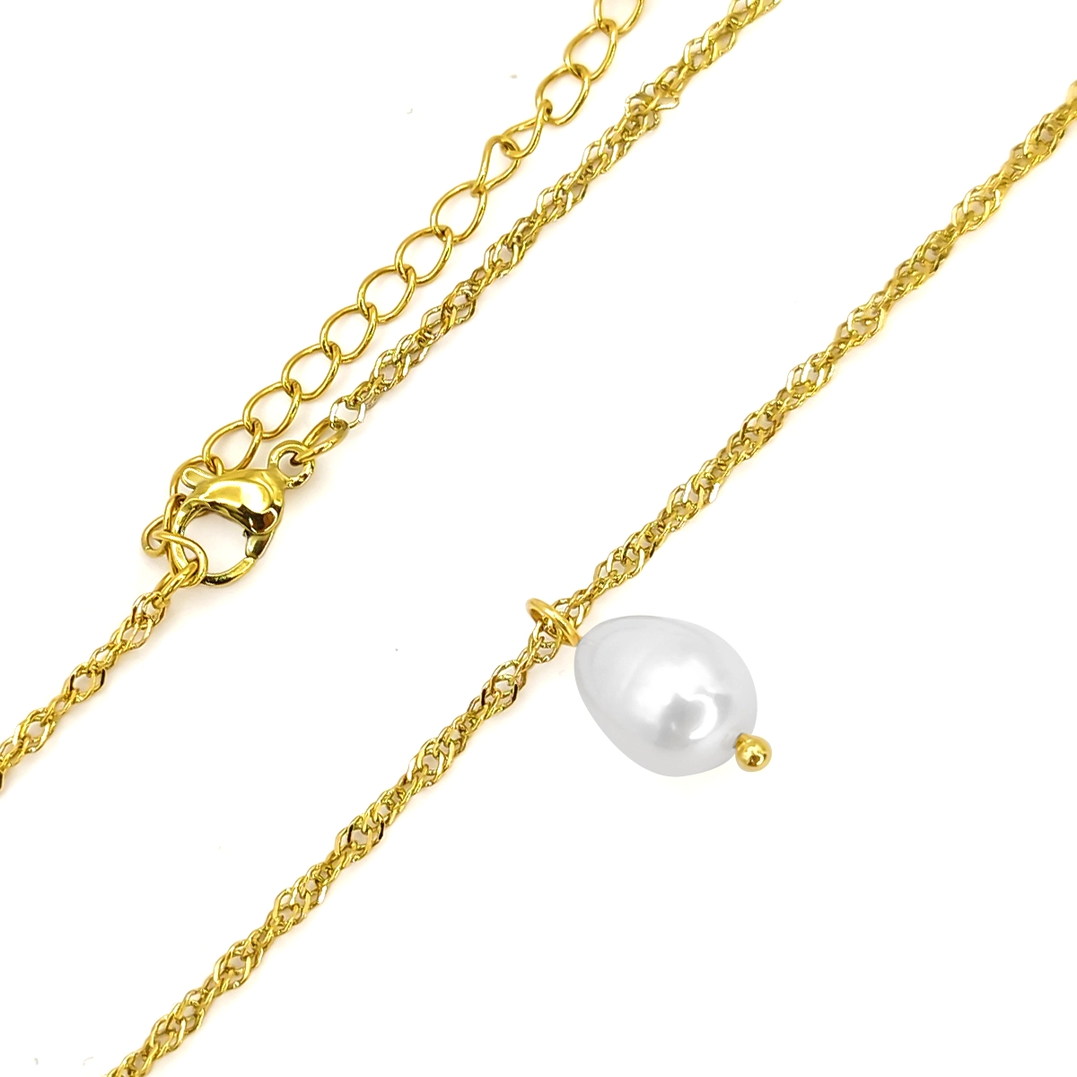 Collar Acero Dorado Perla de Rio Natural Cadena Twist 3