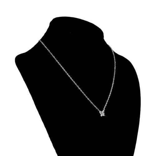 Collar Acero Plateado Mariposa Alas Zirconia Cúbica (1)