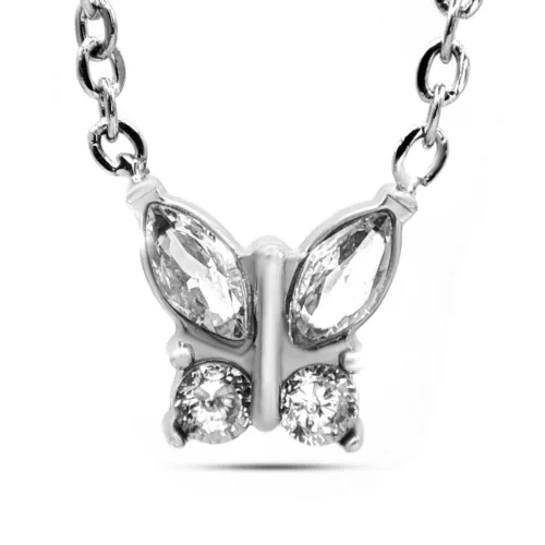 Collar Acero Plateado Mariposa Alas Zirconia Cúbica
