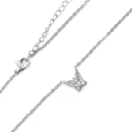 Collar Acero Plateado Mariposa Alas Zirconia Cúbica