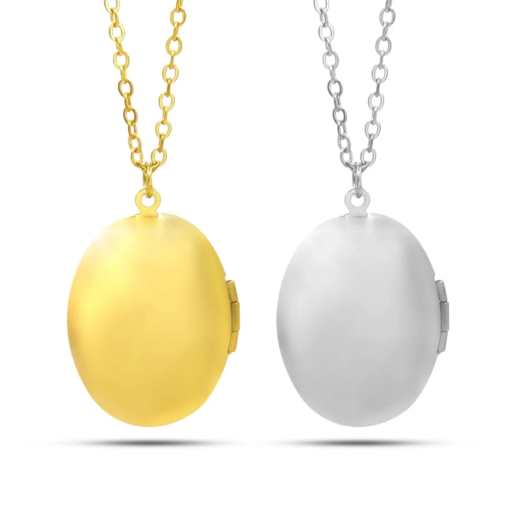 Collar Acero Relicario Guardapelo Ovalado Liso 30 mm