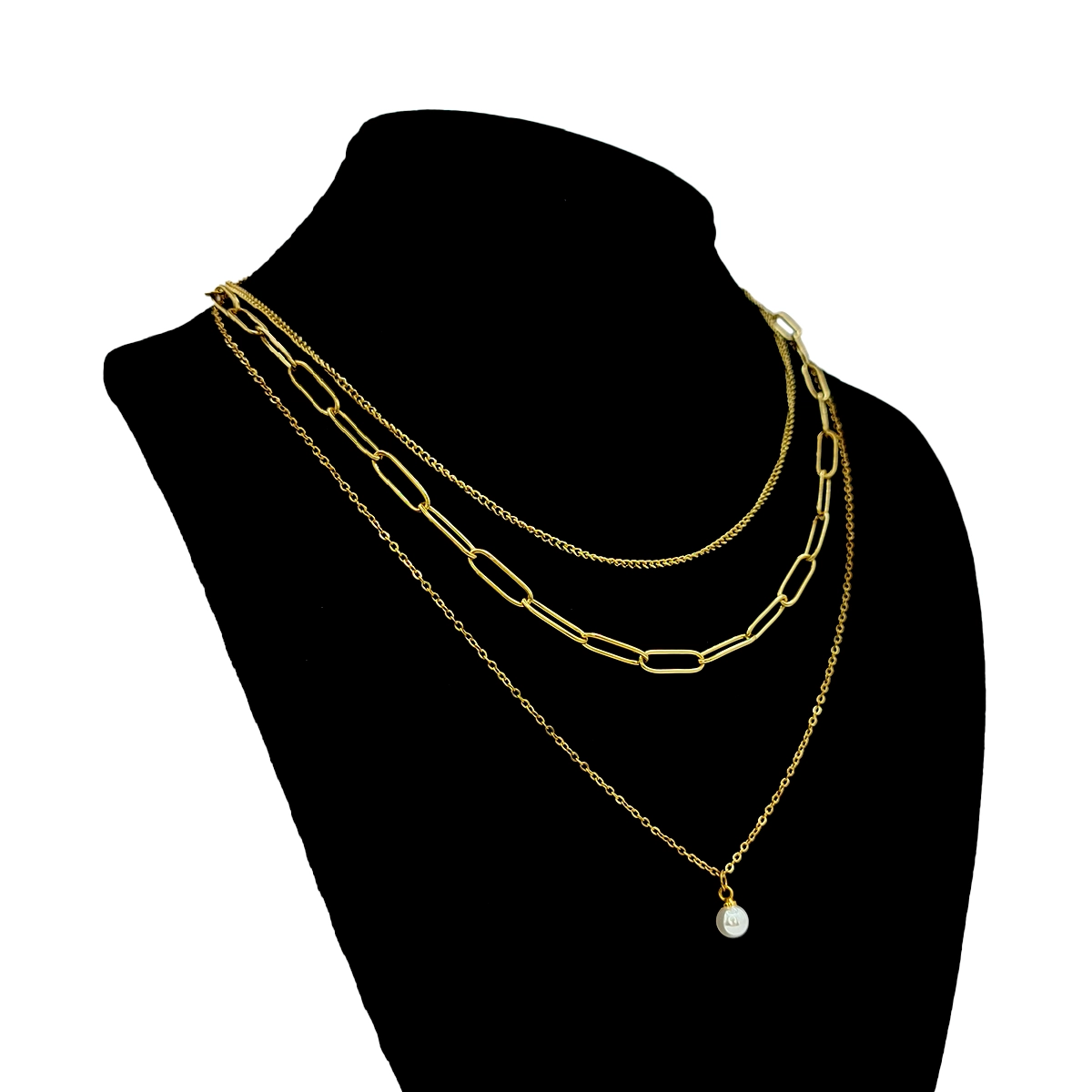 Collar Acero Triple Eslabon Oval Largo y Cubana Perla 5 Collar Acero Triple Eslabon Oval Largo y Cubana Perla - Image 3