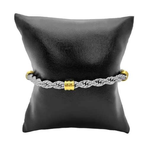 Pulsera Acero Bicolor Esclava Torzal Remaches Tubo (3)