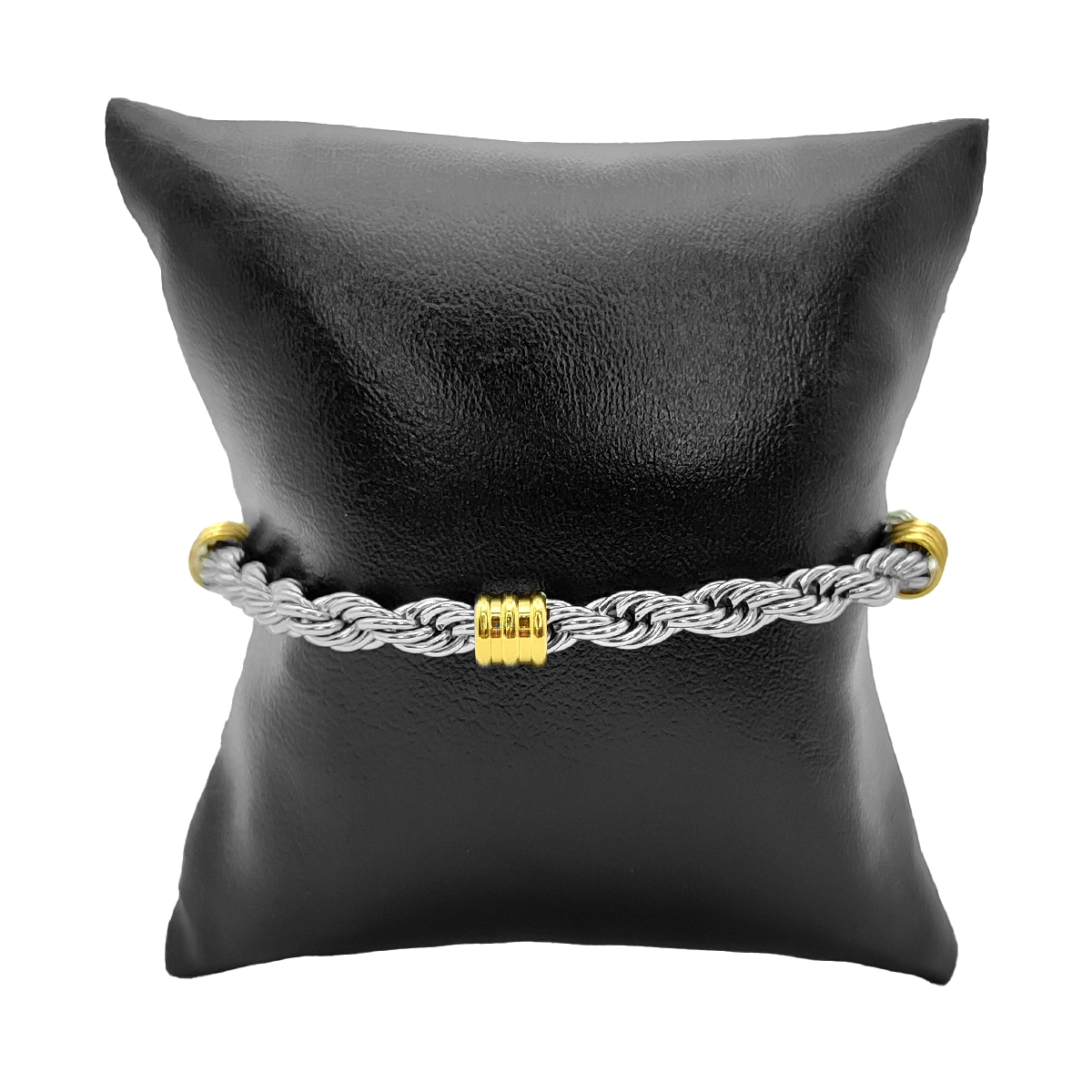 Pulsera Acero Bicolor Esclava Torzal Remaches Tubo 3