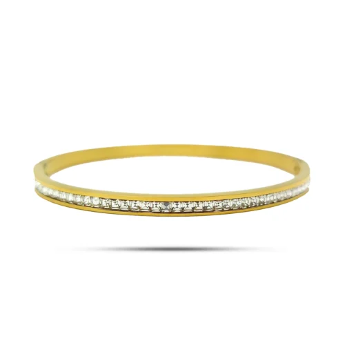 Pulsera Acero Brazalet Delgado Fila Cristales Cuadrados (2)