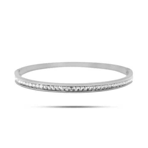 Pulsera Acero Brazalet Delgado Fila Cristales Cuadrados (7)