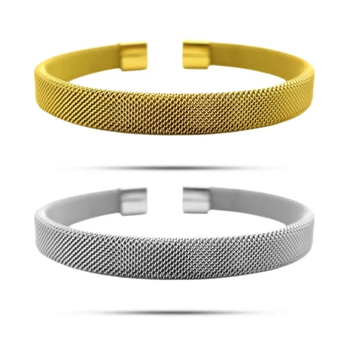 Pulsera Acero Brazalete Ajustable Malla Red Ancho (3)