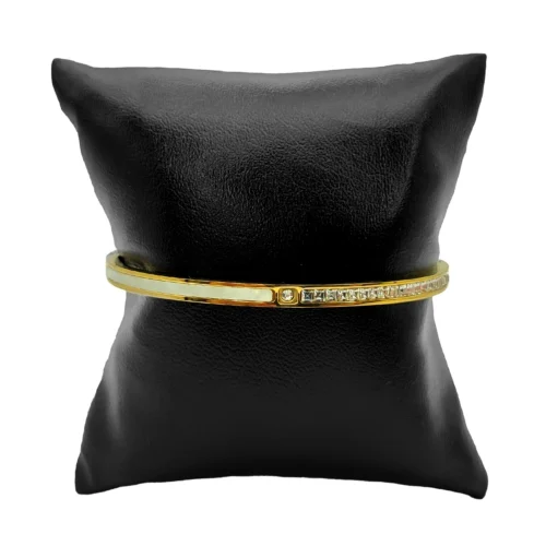 Pulsera Acero Brazalete Dividido Madre Perla y Cristales (3)