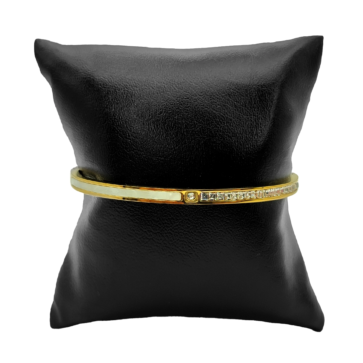 Pulsera Acero Brazalete Dividido Madre Perla y Cristales 3