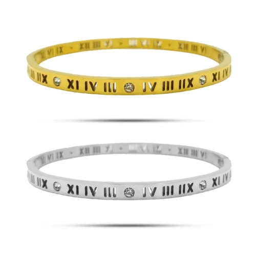 Pulsera Acero Brazalete Numeros Romanos Huecos Cristales (1)