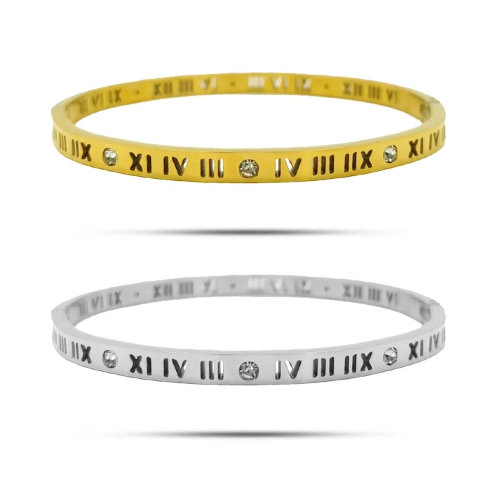 Pulsera Acero Brazalete Numeros Romanos Huecos Cristales (1)