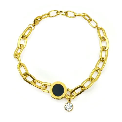 Pulsera Acero Circulo negro Numeros Romanos Cristal (1)