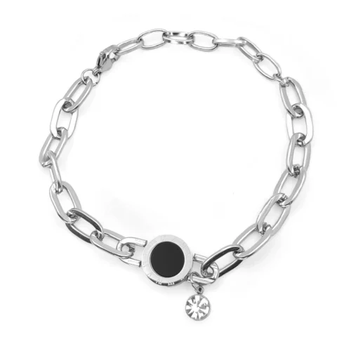 Pulsera Acero Circulo negro Numeros Romanos Cristal (6)