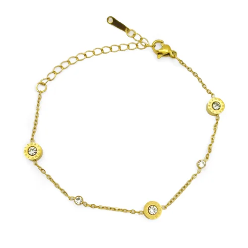 Pulsera Acero Circulos Numeros Romano Cristales Claros (2)