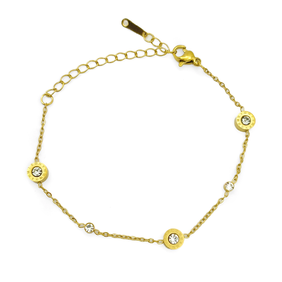 Pulsera Acero Circulos Numeros Romano Cristales Claros 2