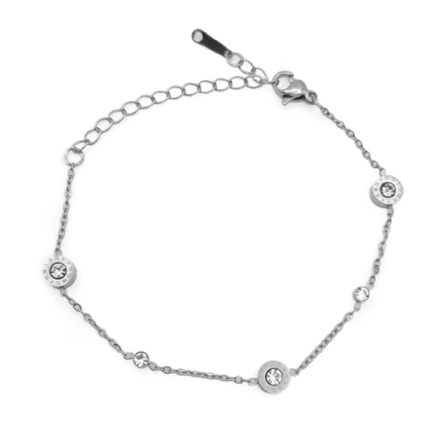 Pulsera Acero Circulos Numeros Romano Cristales Claros (7)