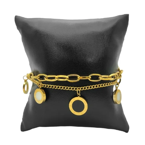 Pulsera Acero Doble Oval Cubana Circulos Madre Perla (1)