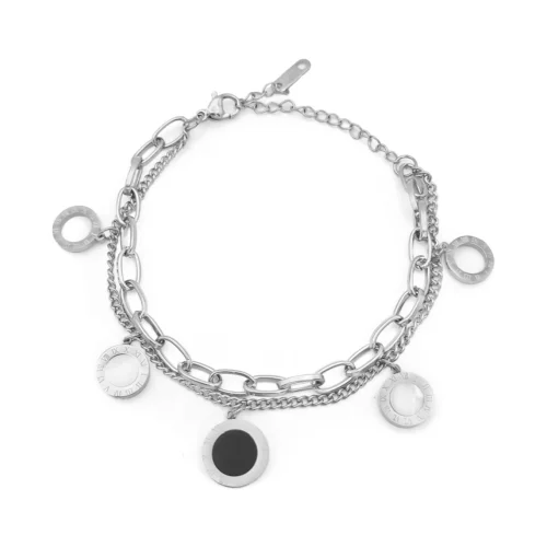Pulsera Acero Doble Oval Cubana Circulos Madre Perla (5)