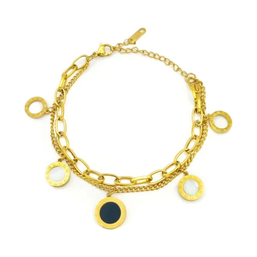 Pulsera Acero Doble Oval Cubana Circulos Madre Perla (7)