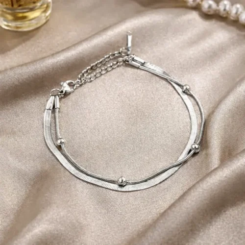 Pulsera Acero Doble Planchada Cola de Rata con Balines (3)