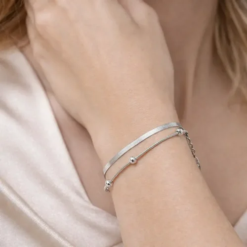 Pulsera Acero Doble Planchada Cola de Rata con Balines (4)