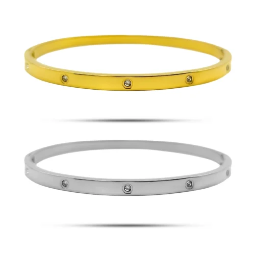 Pulsera Acero Dorado Brazalete Mini Cristales Circulares